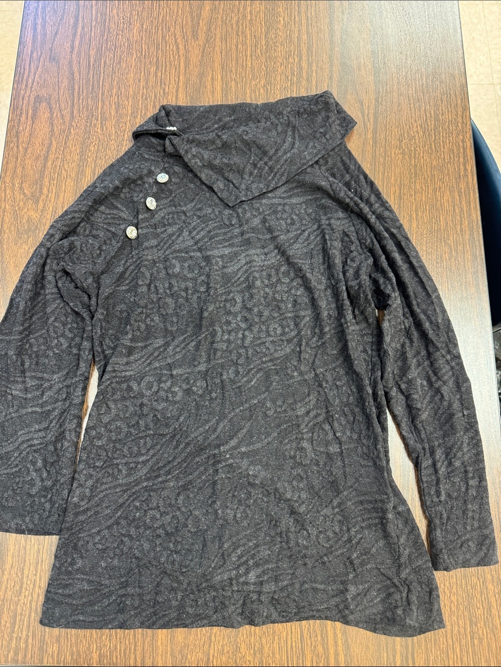 Roberto Cavalli Black Patterned Long-Sleeve Top with Button Detail